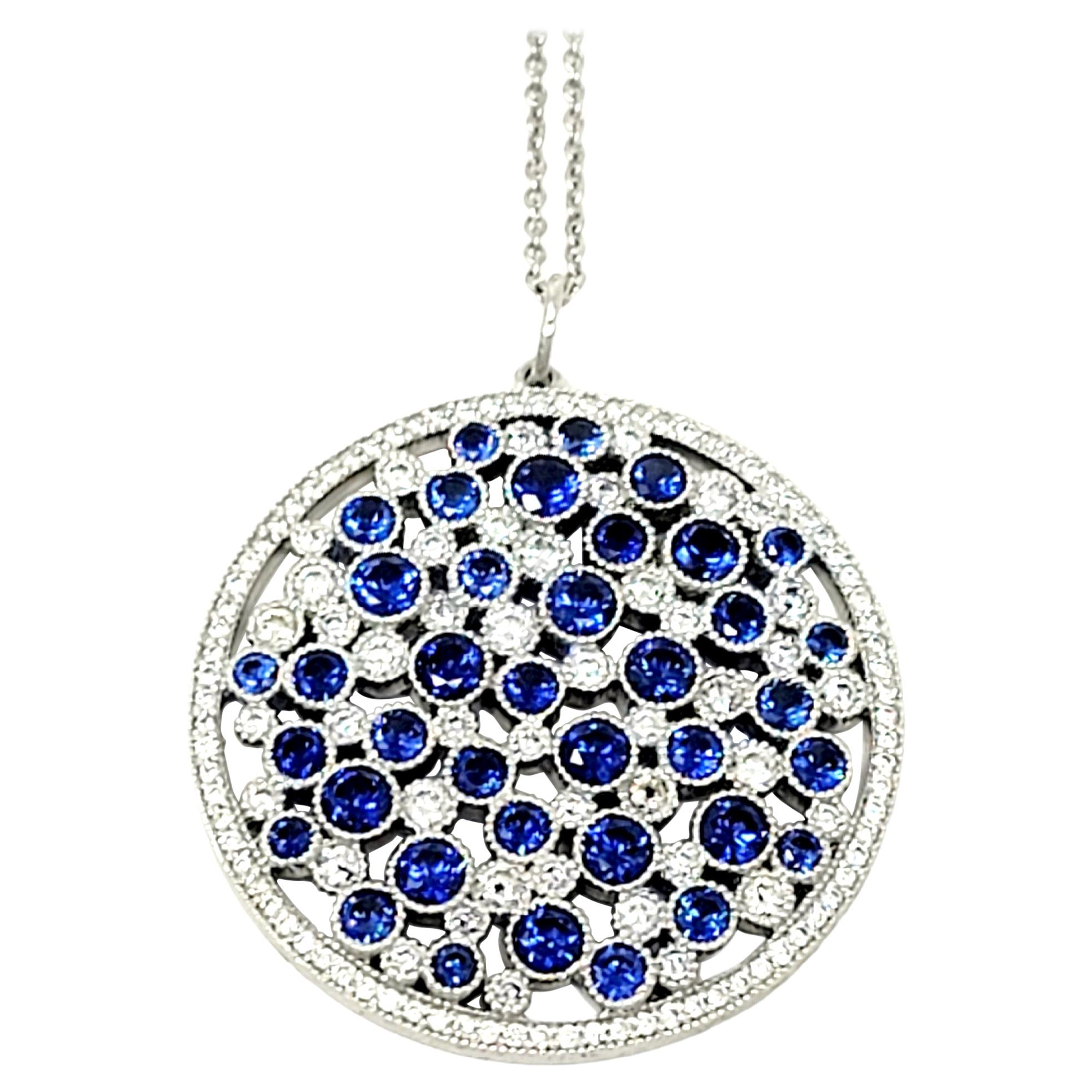 Tiffany & Co. Sapphire & Diamond Platinum Cobblestone Medallion Pendant Necklace