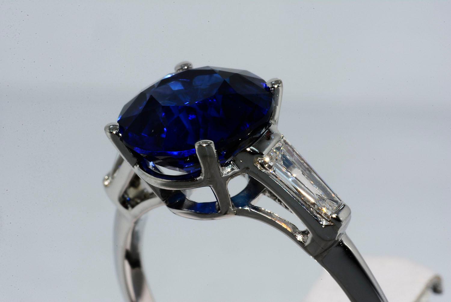 Modern Tiffany & Co. Sapphire and Diamond Ring Platinum Engagement Ring