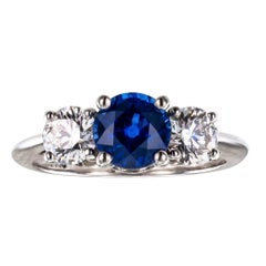 Tiffany & Co. Sapphire Diamond Three-Stone Platinum Ring