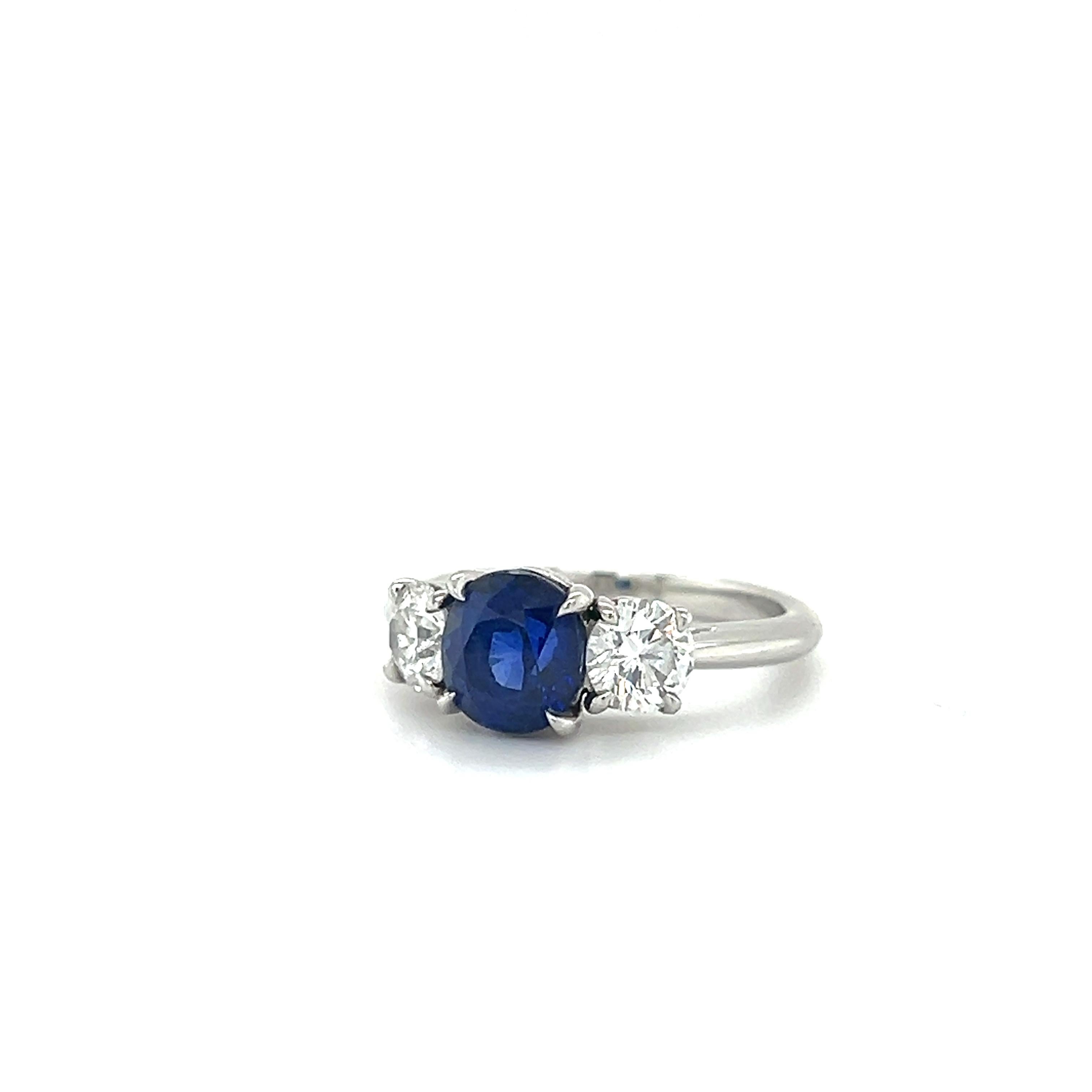 Modern Tiffany & Co. Sapphire & Diamond Three-Stone Platinum Ring