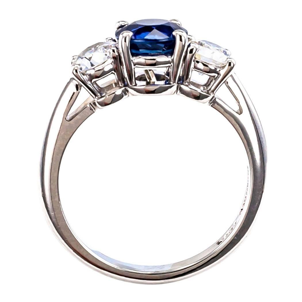 Modern Tiffany & Co. Sapphire Diamond Three-Stone Platinum Ring