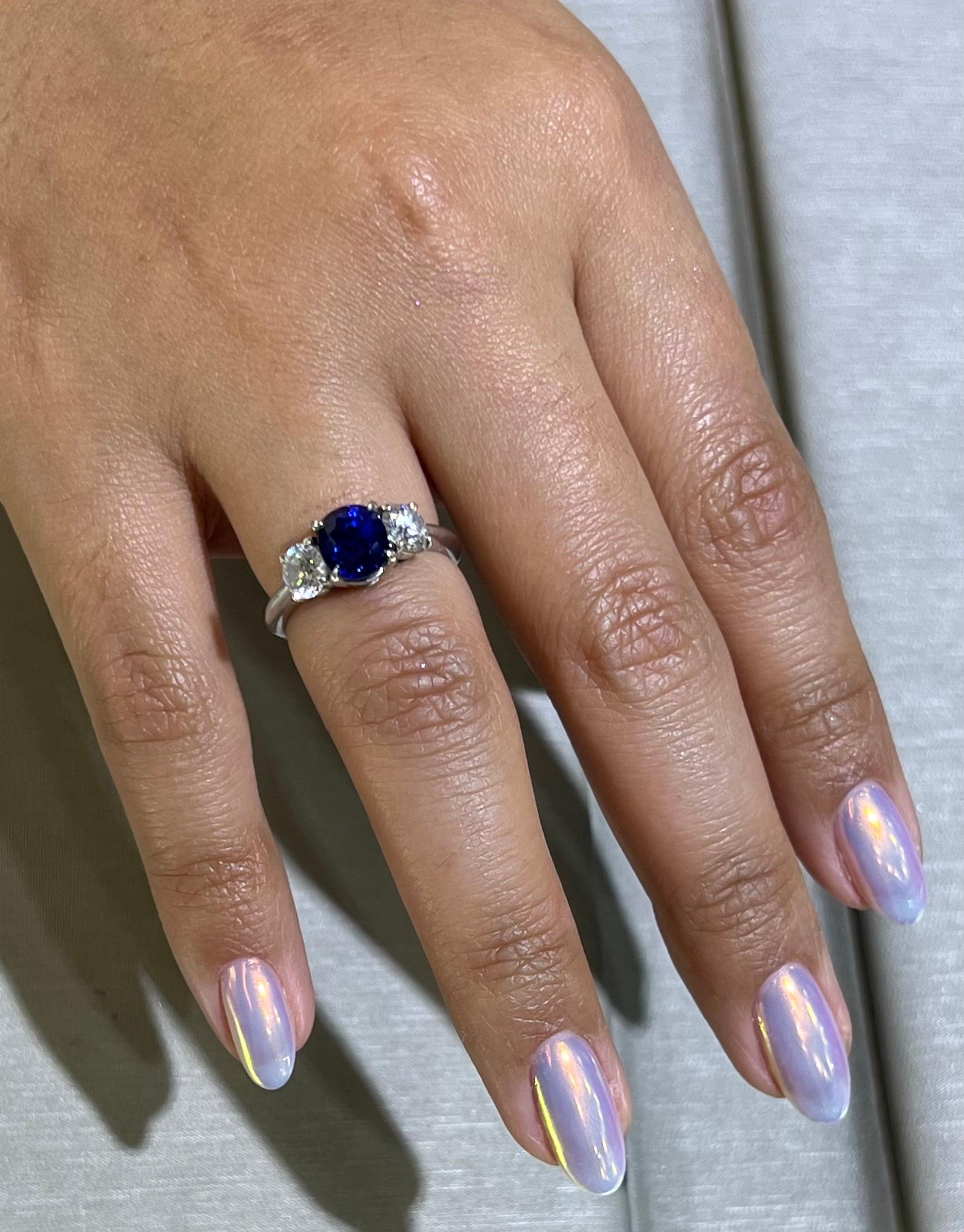 Tiffany & Co. Sapphire & Diamond Three-Stone Platinum Ring 1