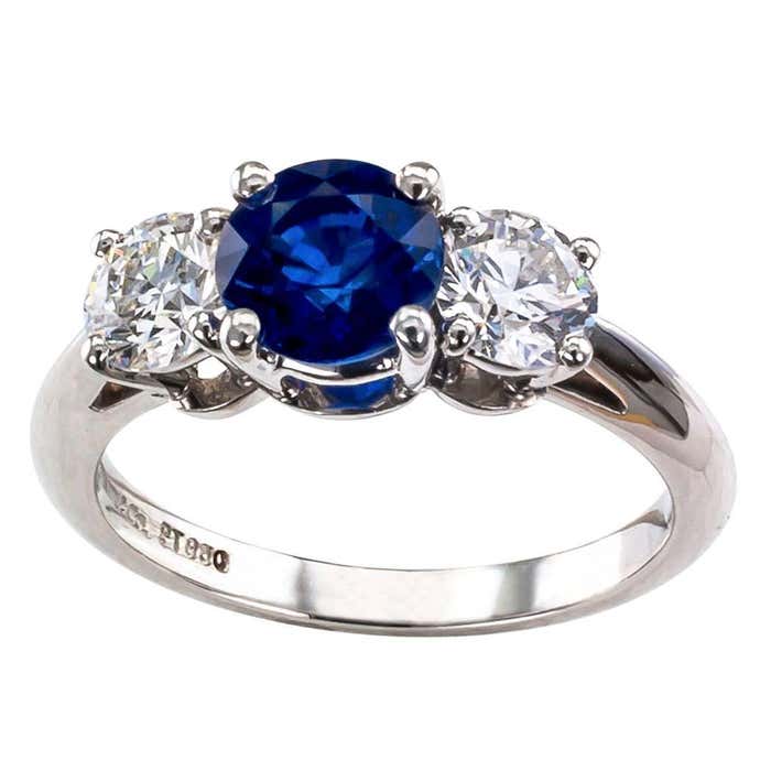 Tiffany and Co. Sapphire Diamond Three-Stone Platinum Ring at 1stDibs ...