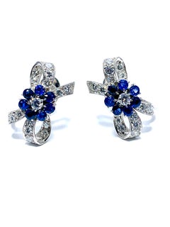 Tiffany & Co. Sapphire Flower and Diamond Bow Palladium Earrings