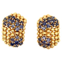 Tiffany & Co. Sapphire Gold Domed Bombe Clip Earrings
