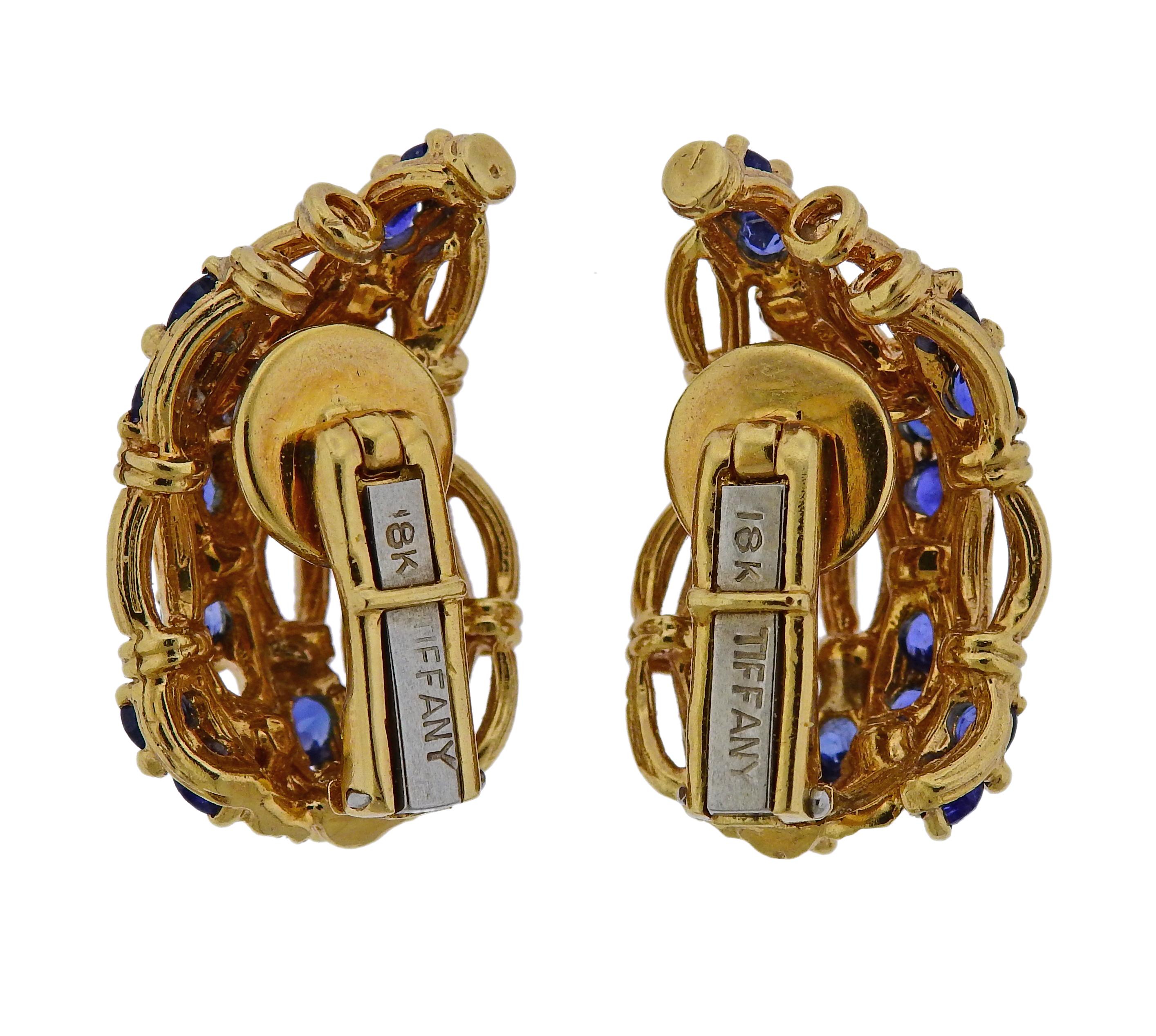 Tiffany & Co. Sapphire Gold Earrings In Excellent Condition For Sale In Lambertville, NJ