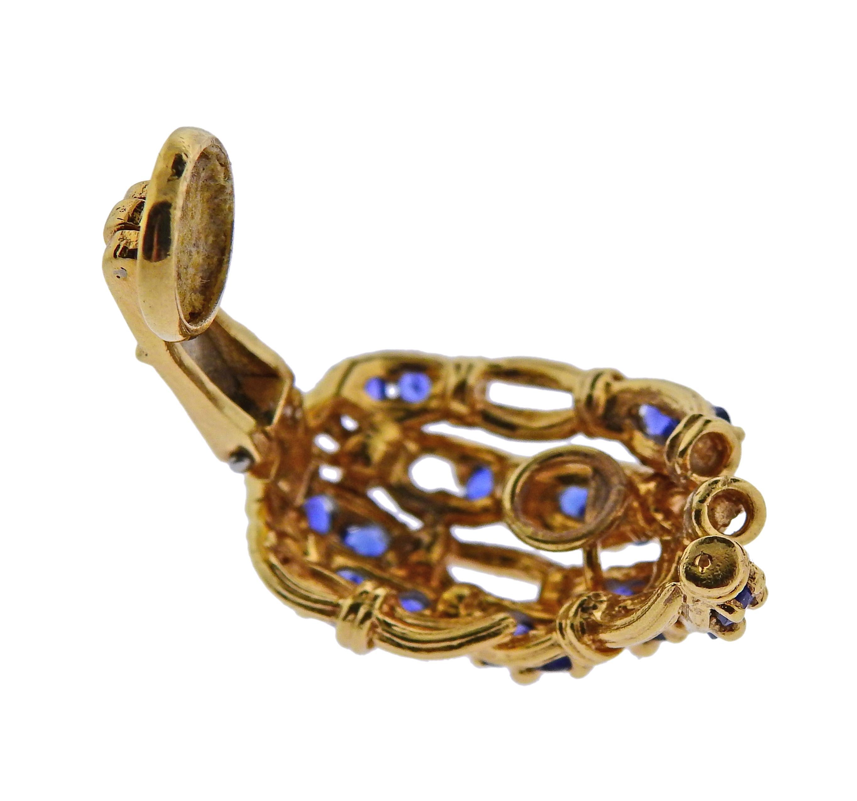 Women's or Men's Tiffany & Co. Sapphire Gold Earrings For Sale