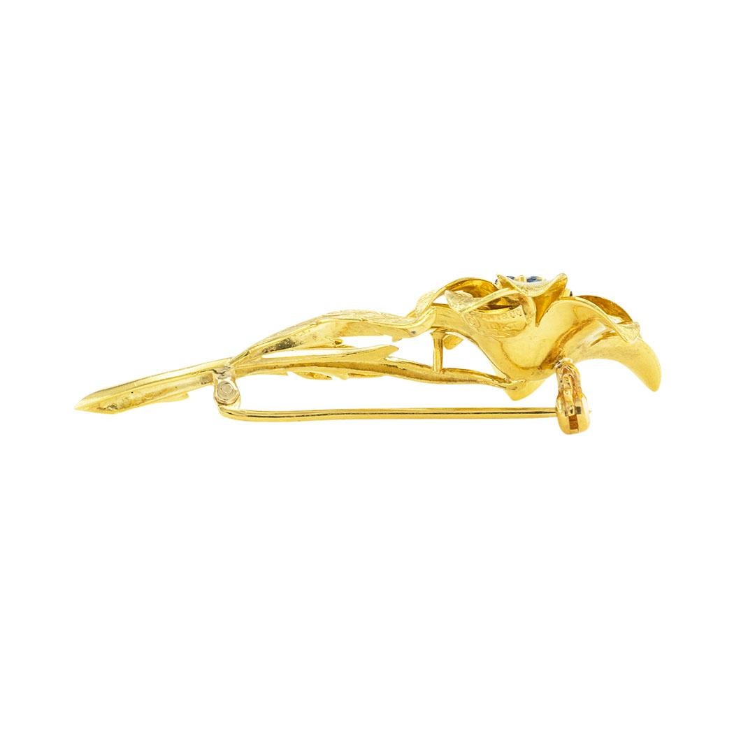 Modern Tiffany & Co Sapphire Gold Flower Brooch
