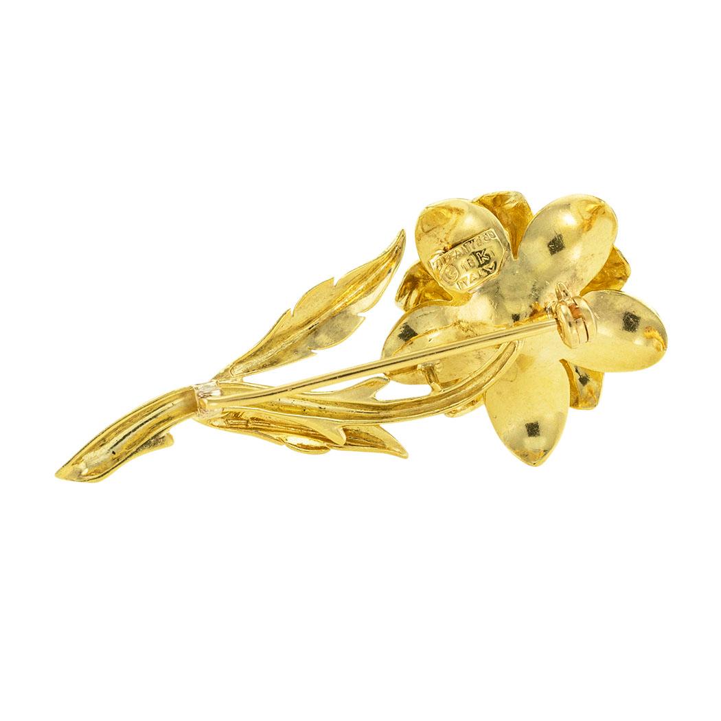 Round Cut Tiffany & Co Sapphire Gold Flower Brooch