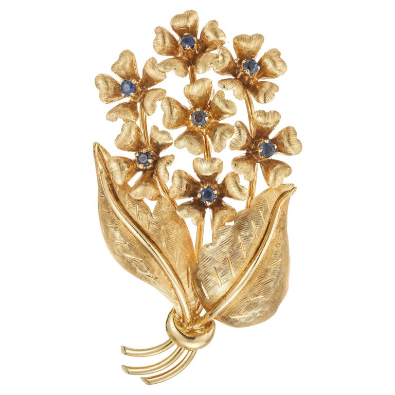Tiffany & Co. Sapphire Gold Flower Brooch For Sale