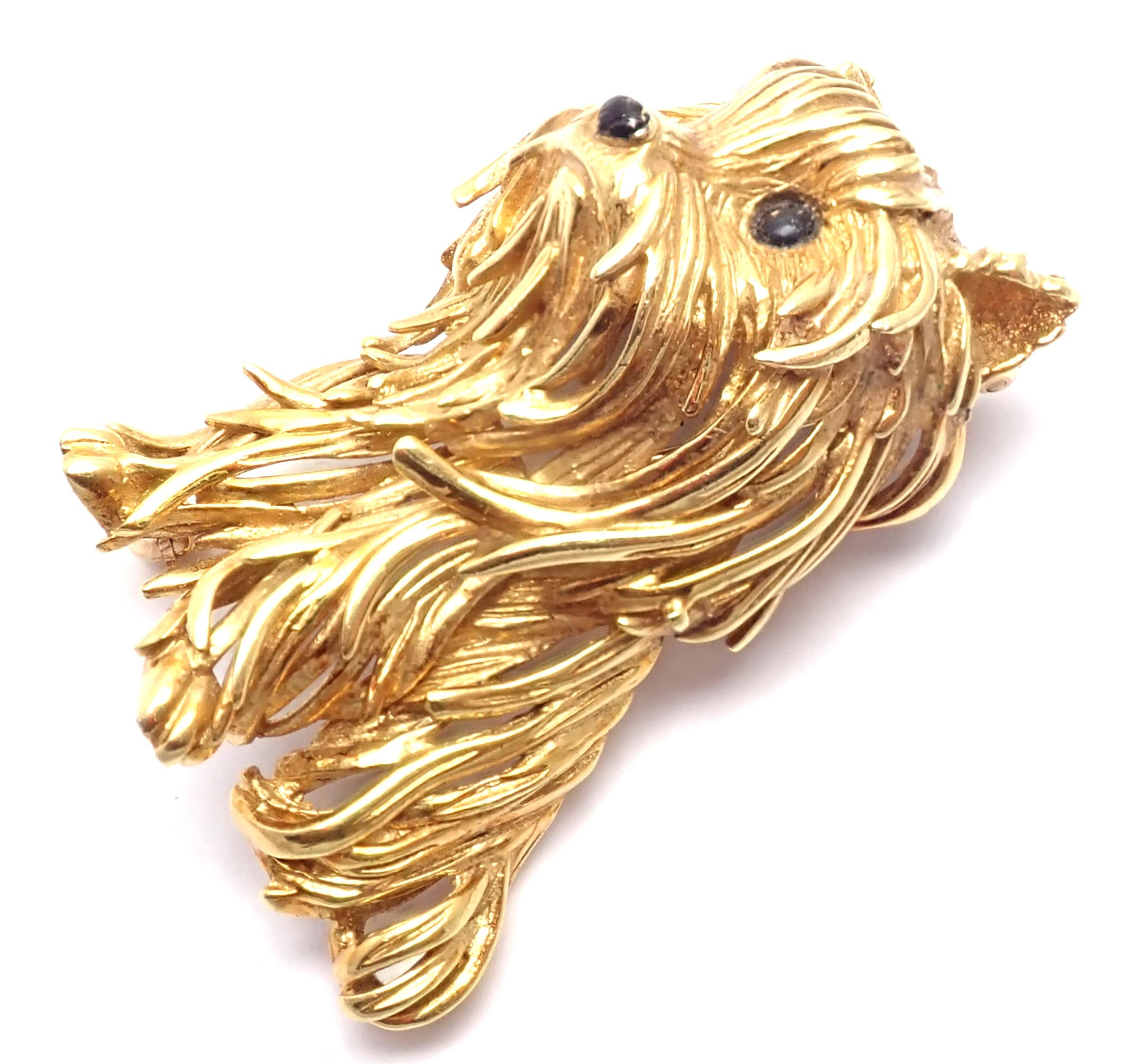Tiffany & Co Sapphire Large Yorkie Dog Yellow Gold Brooch Pin In Excellent Condition In Holland, PA