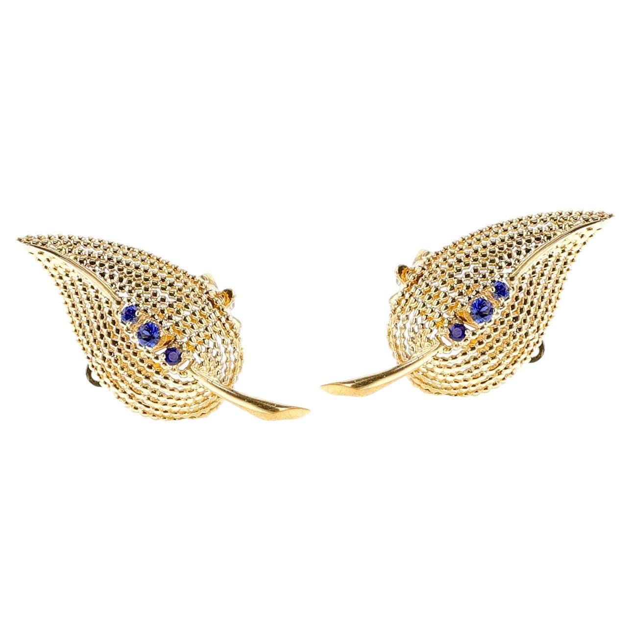 Tiffany & Co. Sapphire Leaf Earrings, 18k