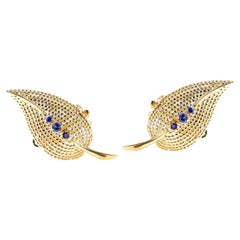 Retro Tiffany & Co. Sapphire Leaf Earrings, 18k