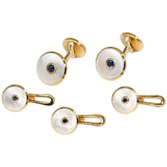 Tiffany & Co. Sapphire, Mother-of-Pearl and Yellow Gold Cufflinks and Stud Set