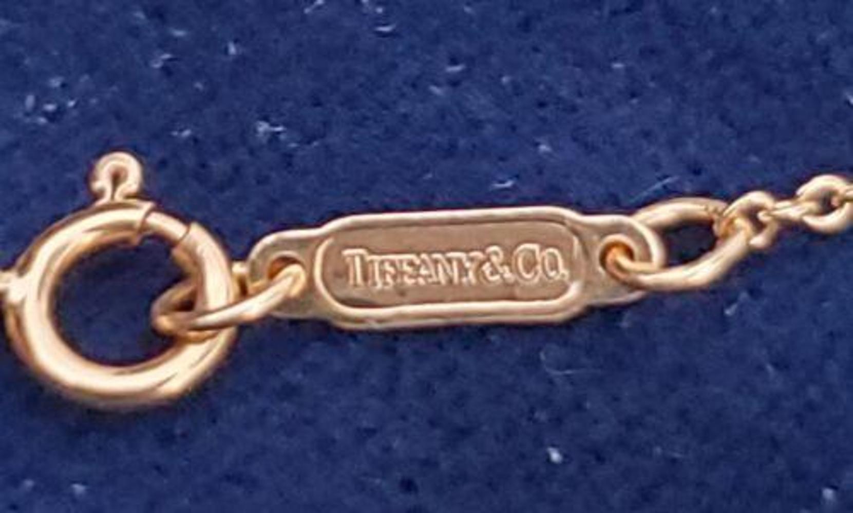 Tiffany & Co. Sapphire Pear Diamond Pendant Necklace 18k Yellow Gold & Box For Sale 3