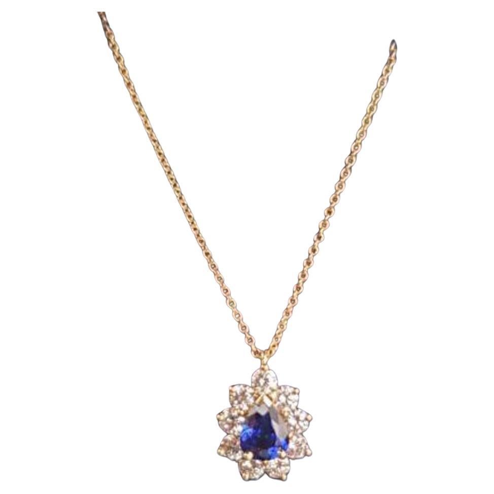 Tiffany & Co. Sapphire Pear Diamond Pendant Necklace 18k Yellow Gold & Box For Sale