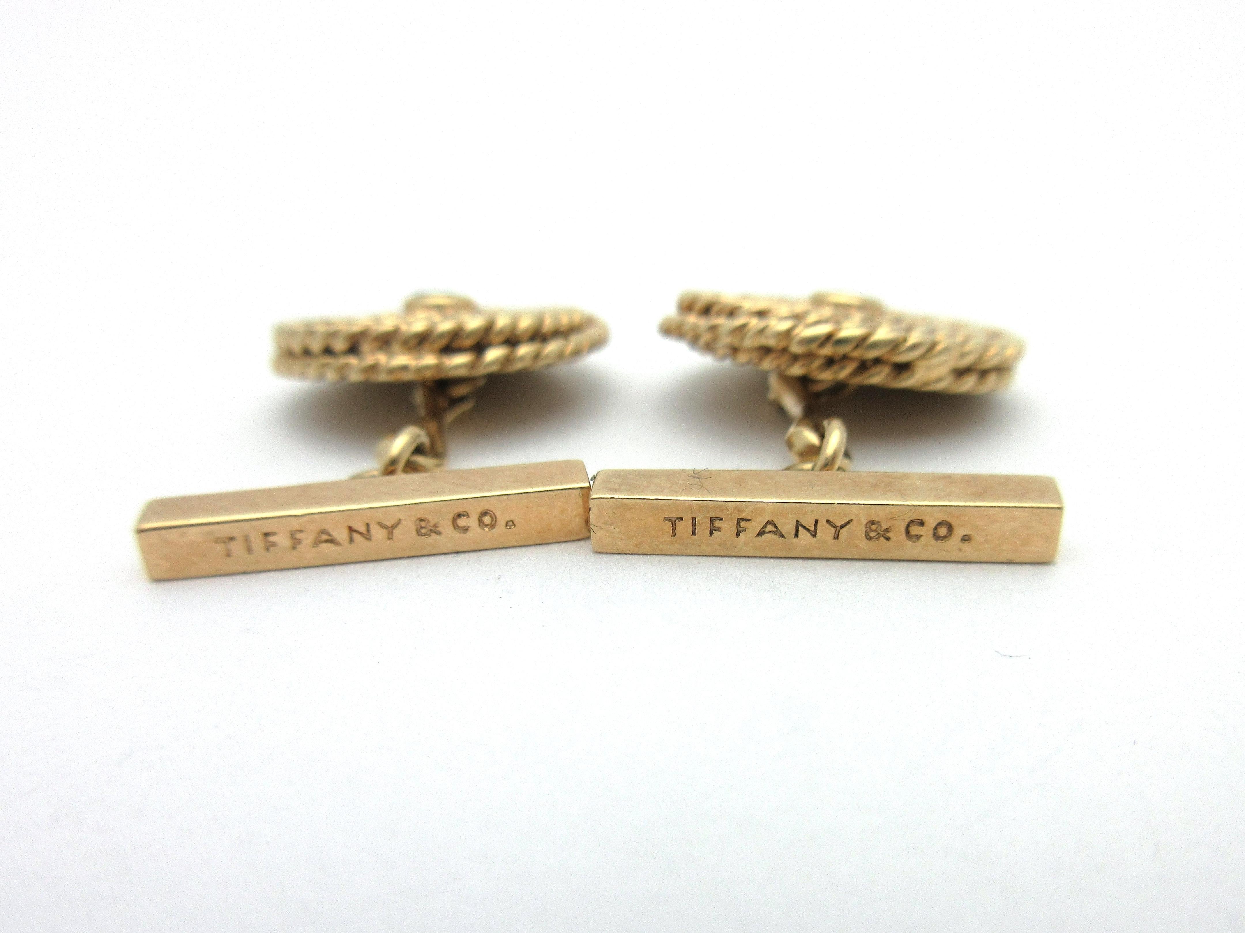 Tiffany & Co. Sapphire Rope Twist Cufflinks Larter & Sons 14 Karat Yellow Gold In Good Condition In Manchester, NH