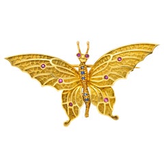 Tiffany & Co. Sapphire Ruby 18 Karat Green Gold Butterfly Brooch