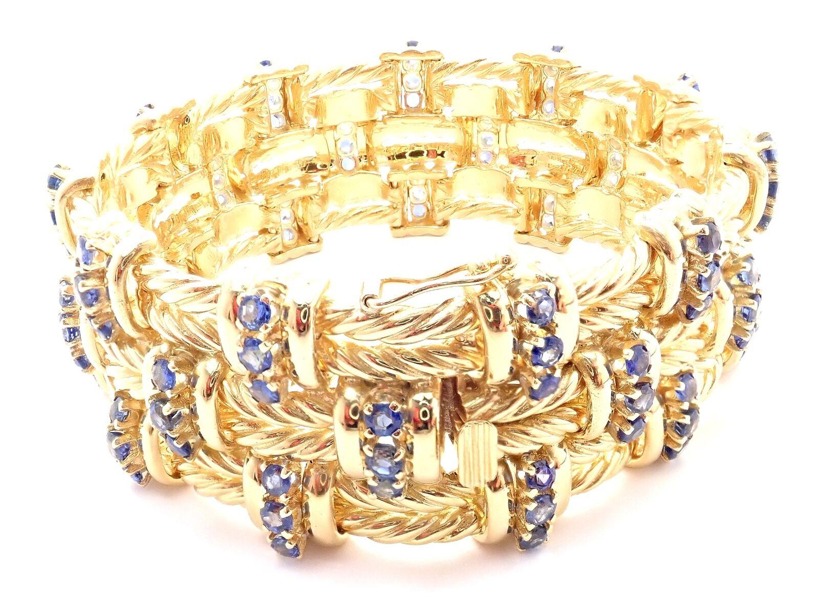 Taille brillant Tiffany & Co. Bracelet à maillons en or jaune et corde torsadée de saphirs en vente