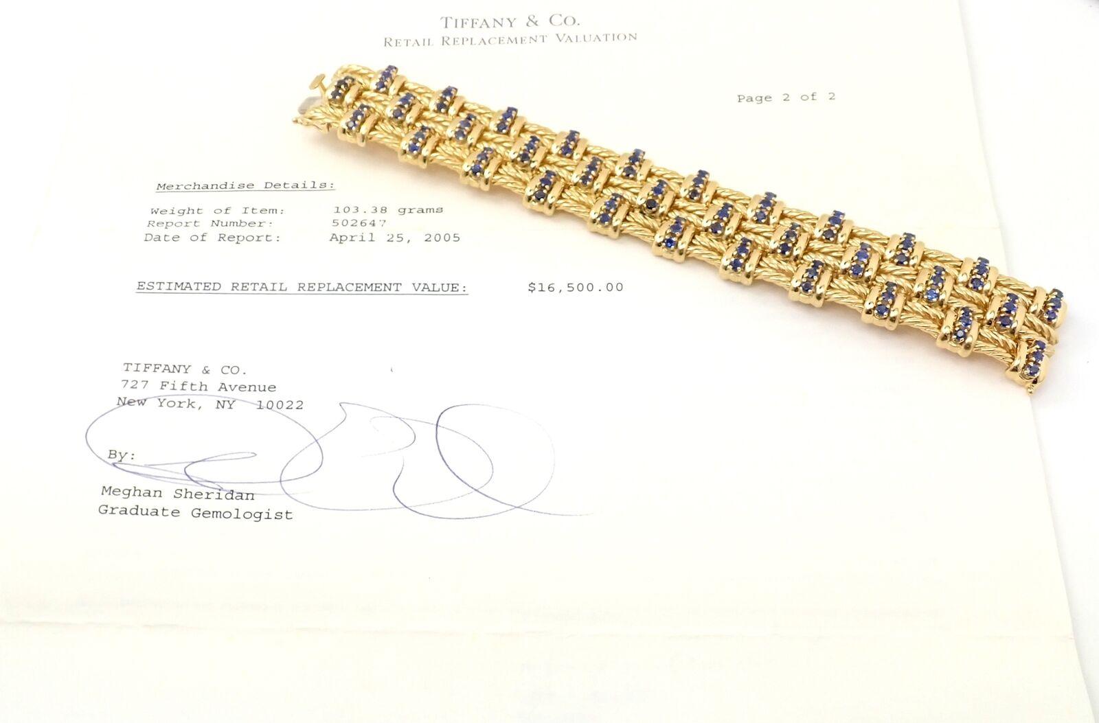 Tiffany & Co. Sapphire Twisted Rope Yellow Gold Link Bracelet In Excellent Condition For Sale In Holland, PA