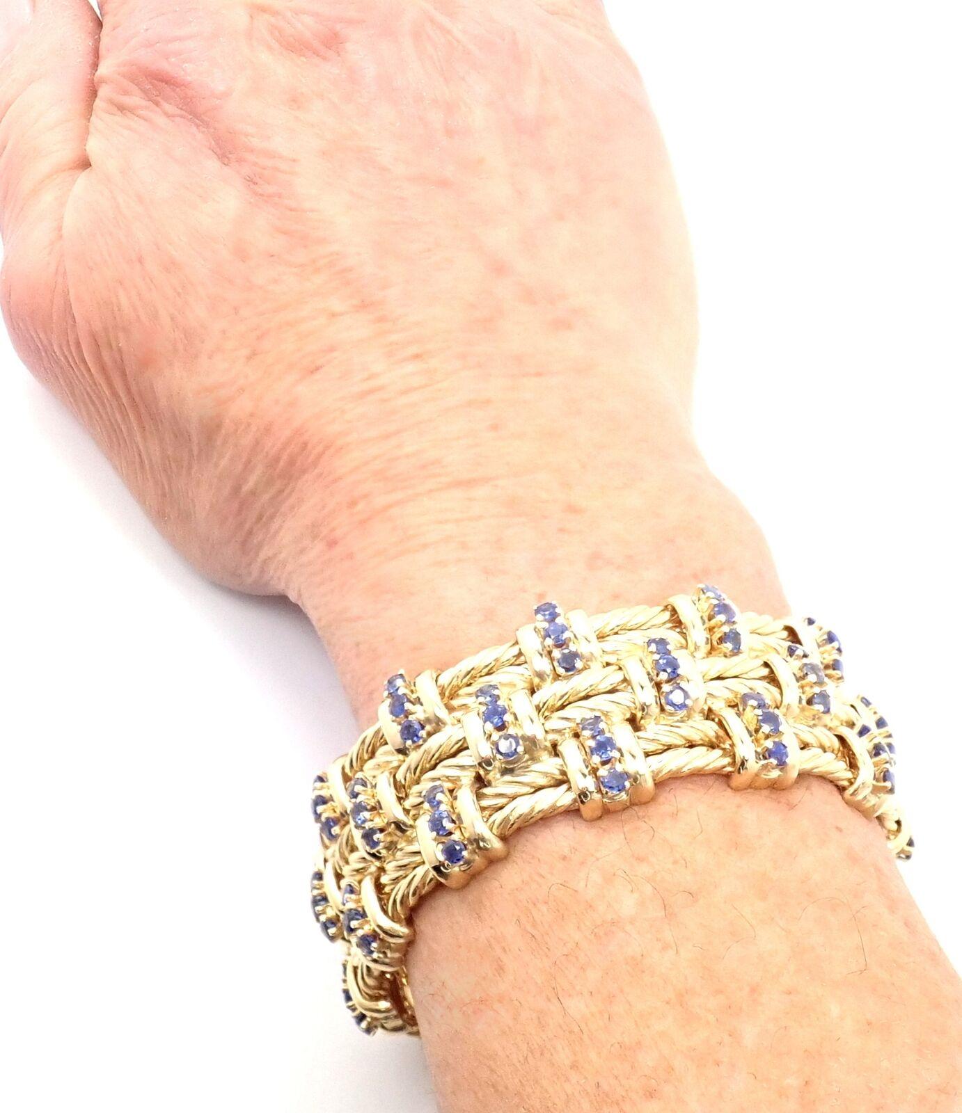 Tiffany & Co. Sapphire Twisted Rope Yellow Gold Link Bracelet In Excellent Condition For Sale In Holland, PA