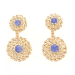 Tiffany & Co. Sapphire Vintage Cufflinks Yellow Gold 14k Cab 2.38ctw Rope Circle