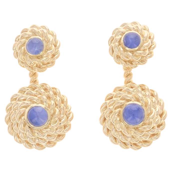 Tiffany & Co. Sapphire Vintage Cufflinks Yellow Gold 14k Cab 2.38ctw Rope Circle