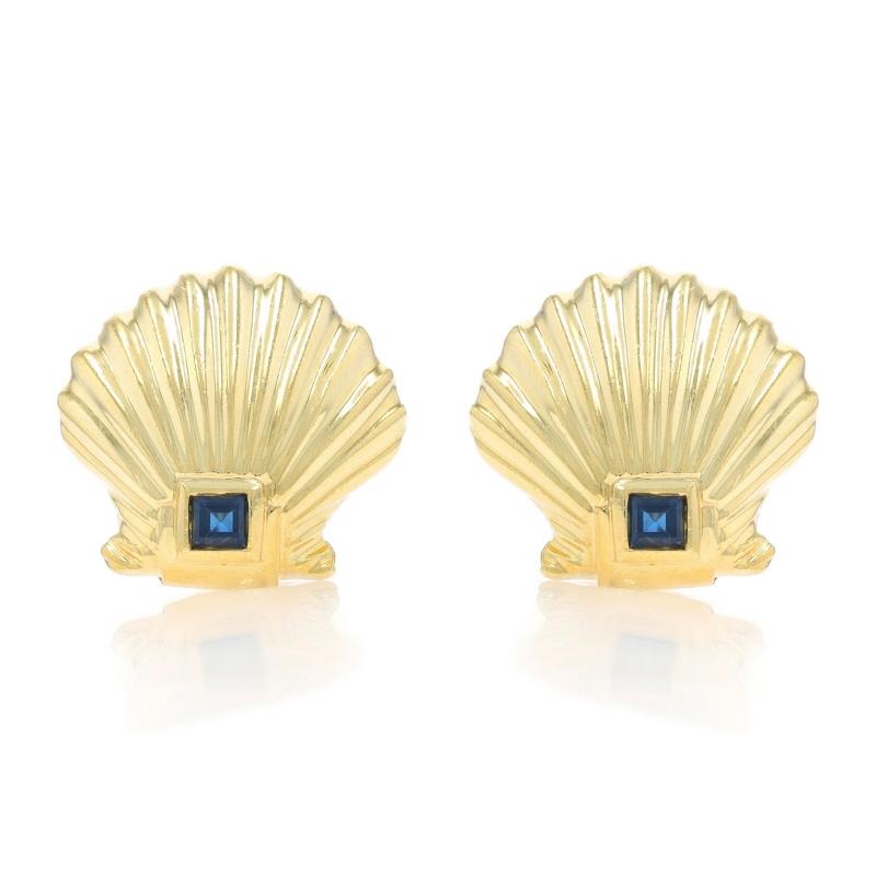 Brand: Tiffany & Co.
Era: Vintage

Metal Content: 18k Yellow Gold

Stone Information

Natural Sapphires
Treatment: Heating
Carat(s): .30ctw
Cut: Square
Color: Blue

Total Carats: .30ctw

Style: Large Stud
Fastening Type: Clip-On Closures
Theme:
