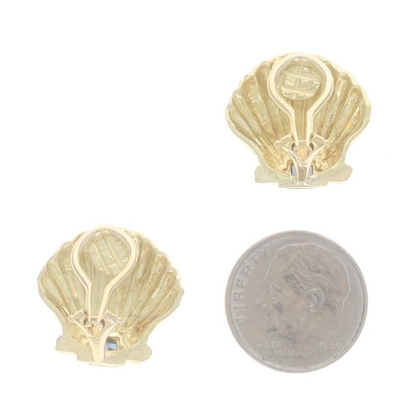 Tiffany & Co. Sapphire Vintage Seashell Earrings Yellow Gold 18k .30ctw Clip-Ons In Excellent Condition For Sale In Greensboro, NC