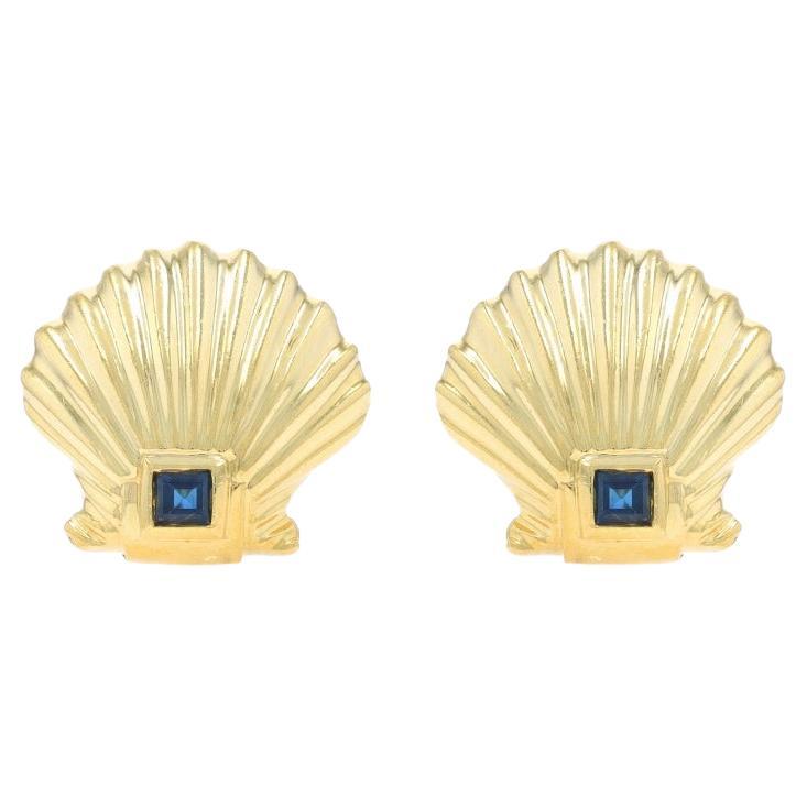 Tiffany & Co. Sapphire Vintage Seashell Earrings Yellow Gold 18k .30ctw Clip-Ons