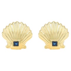 Tiffany & Co. Sapphire Vintage Seashell Earrings Yellow Gold 18k .30ctw Clip-Ons