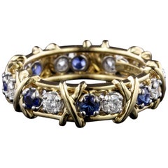 Tiffany & Co. Schlumbereger 18K Yellow Gold and Platinum Sapphire & Diamond Ring