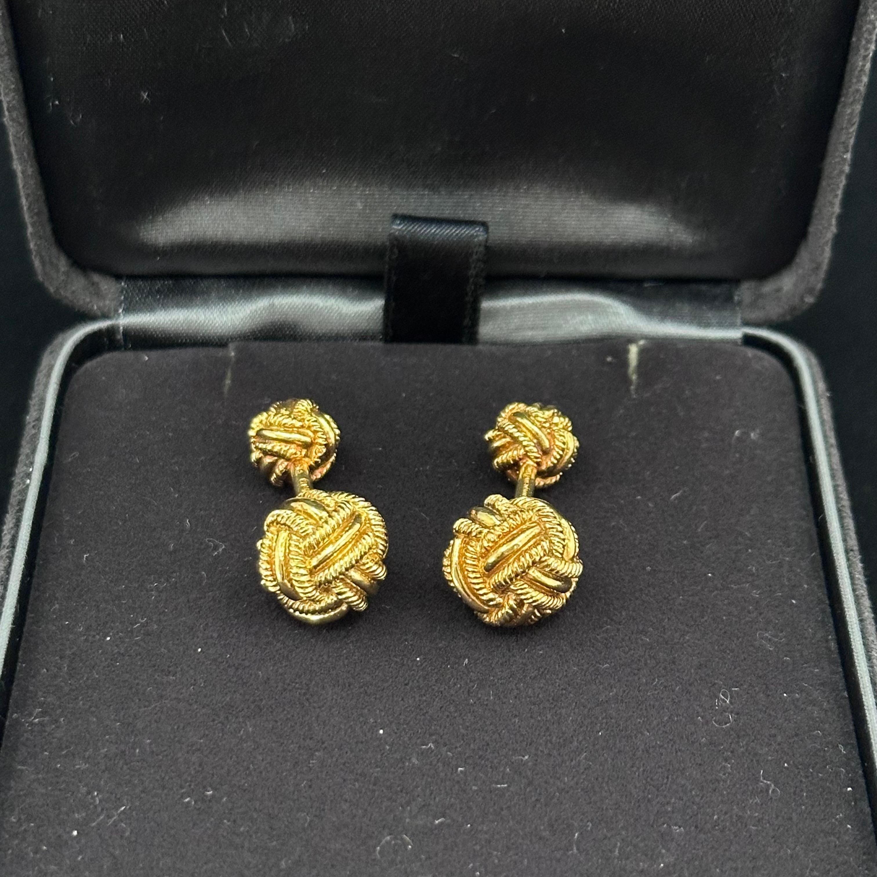 Women's or Men's Tiffany & Co Schlumberge 18k Yellow Gold Woven Knot Cufflinks  For Sale