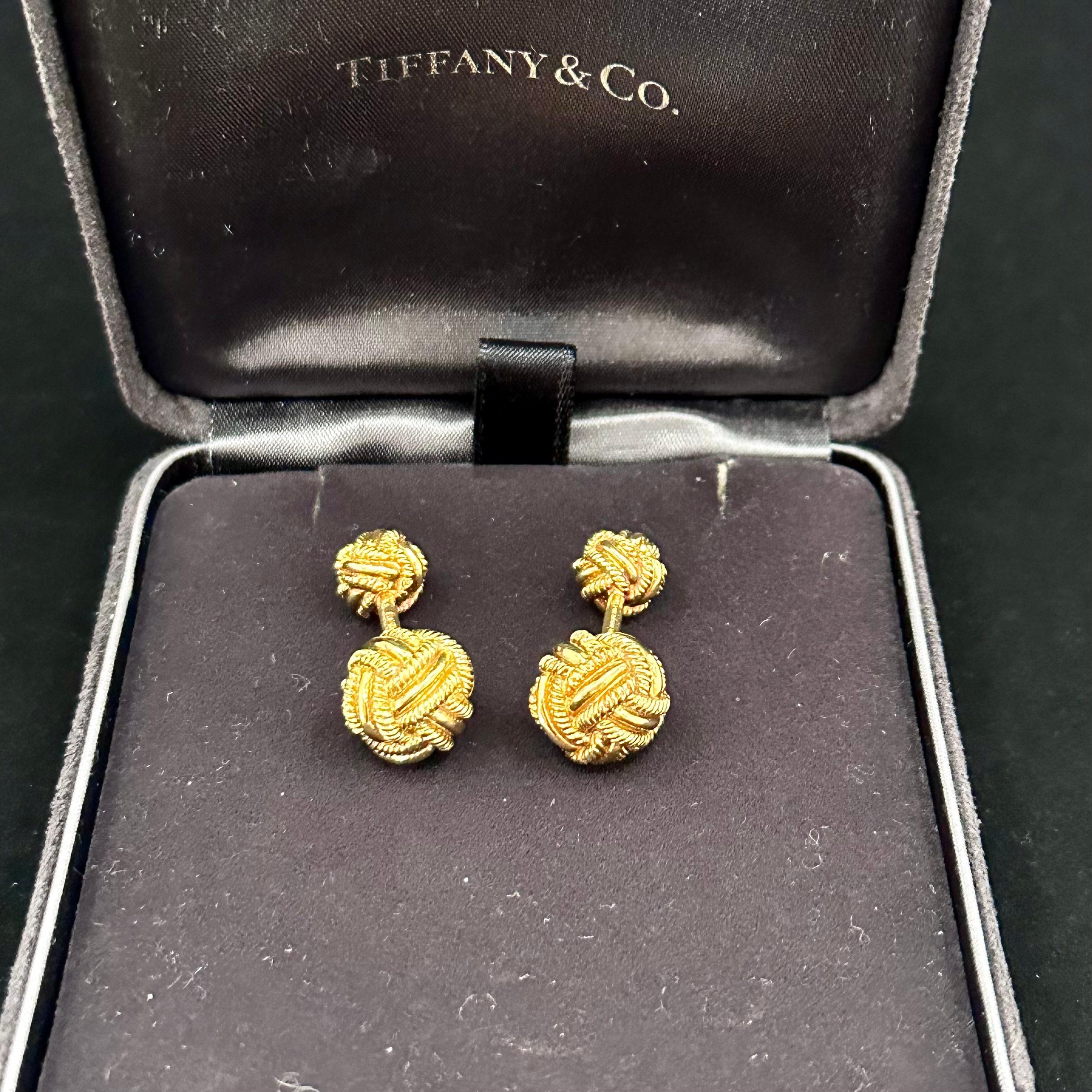 Tiffany & Co Schlumberge 18k Yellow Gold Woven Knot Cufflinks  For Sale 2