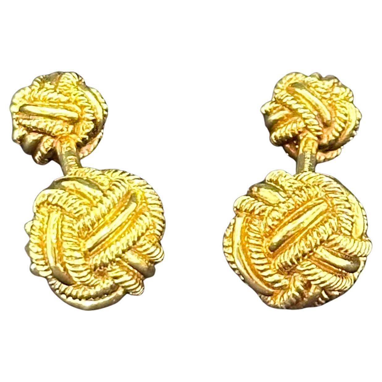 Tiffany & Co Schlumberge 18k Yellow Gold Woven Knot Cufflinks  For Sale