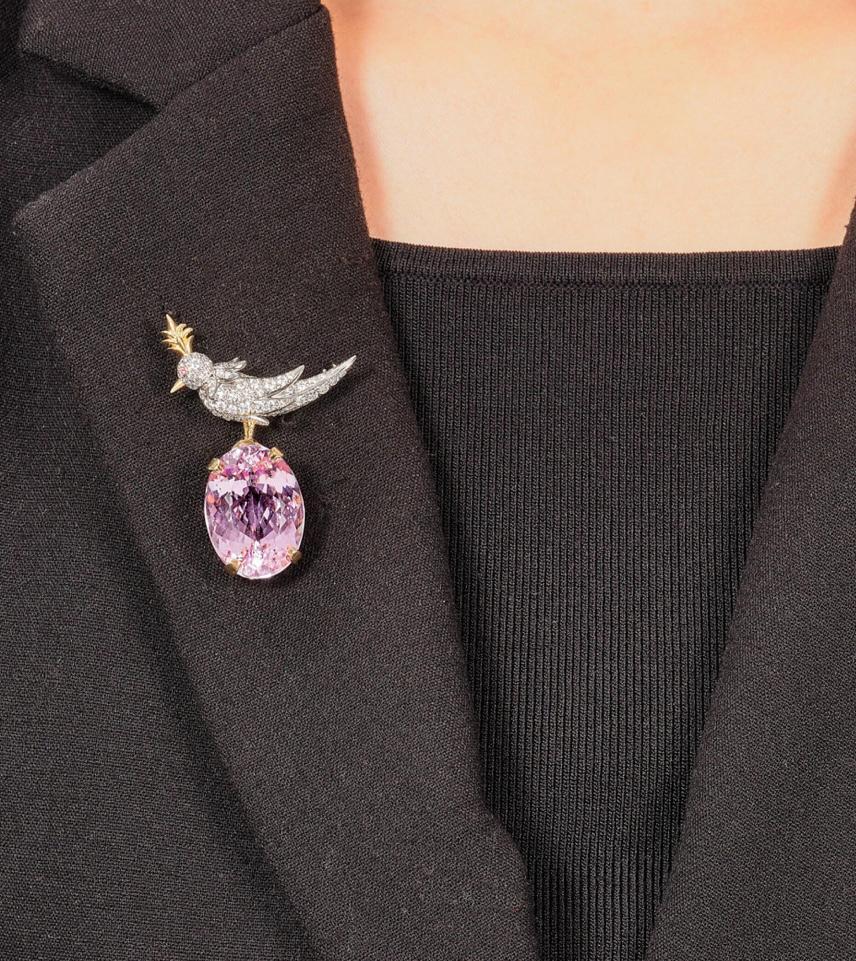 Moderne Broche Tiffany & Co Schlumberge Bird on a Rock avec Kunzite en vente