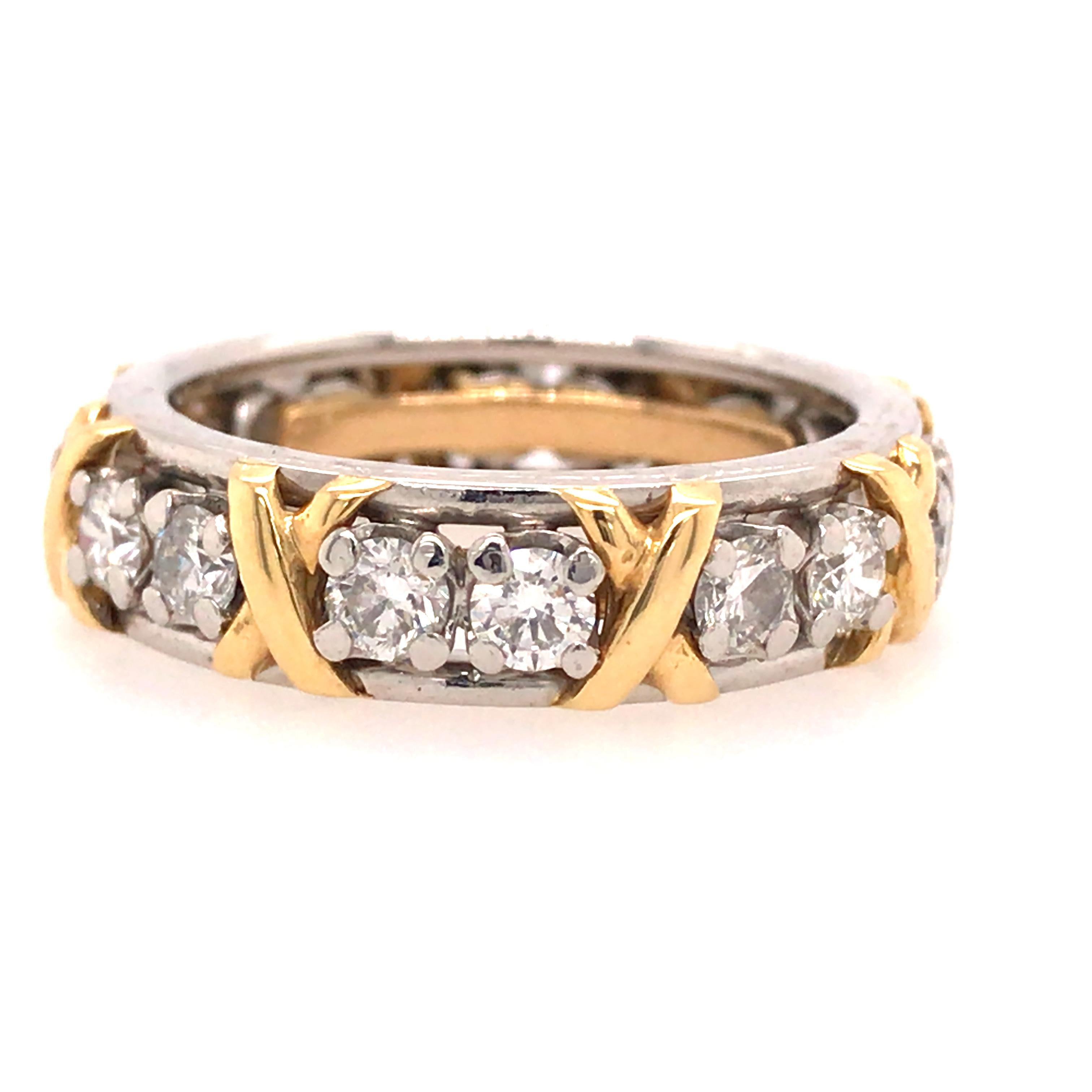 Round Cut Tiffany & Co. Schlumberger 16 Diamond Eternity Band in 18K Yellow Gold Platinum