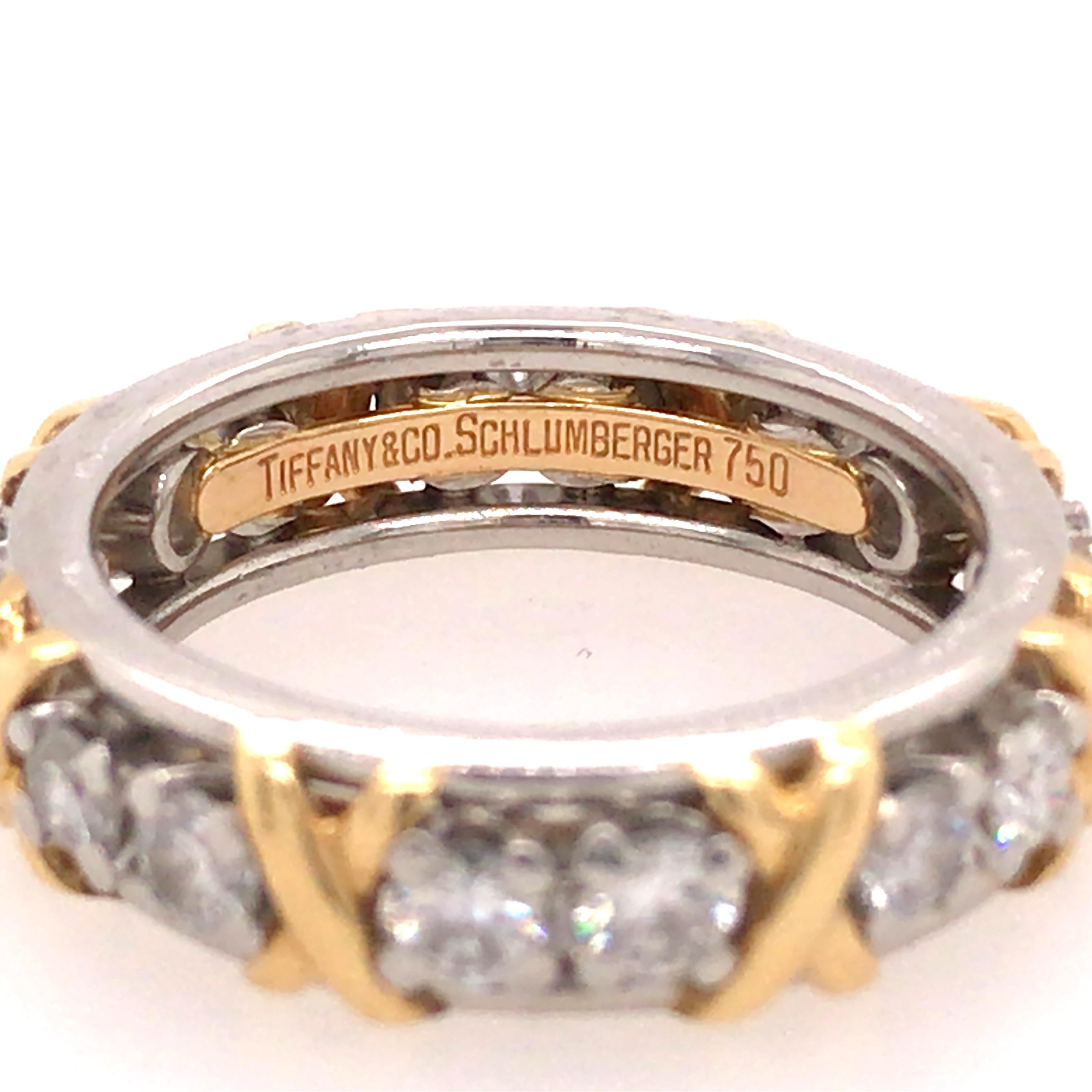 Tiffany & Co. Schlumberger 16 Diamond Eternity Band in 18K Yellow Gold Platinum In Excellent Condition In Boca Raton, FL