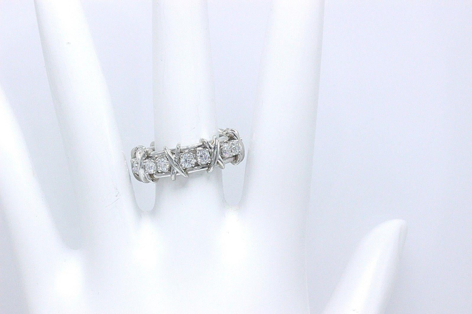 Round Cut Tiffany & Co. Schlumberger 16-Stone Diamond and Platinum Ring 1.14 Carat