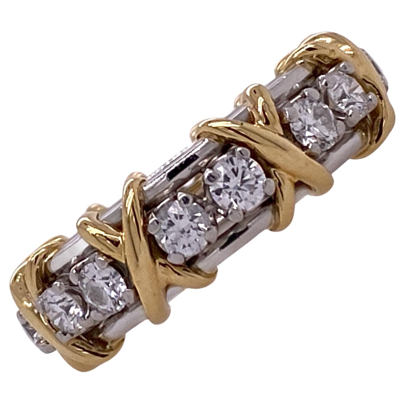 Tiffany & Co. Schlumberger 16 Stone Diamond Band Ring 18 Karat Gold Platinum