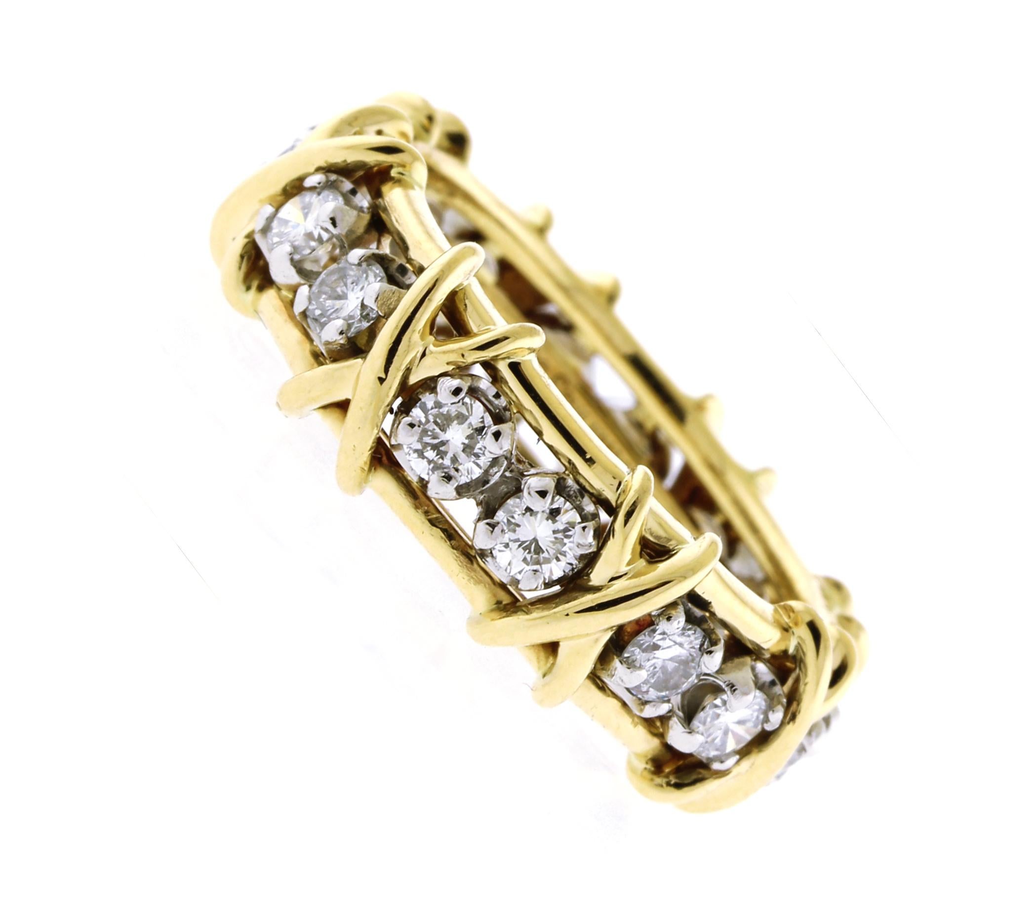 Tiffany & Co. Schlumberger 16 Stein Diamant Gold und Platin X-Ring Größe 7 ½ (Rundschliff) im Angebot