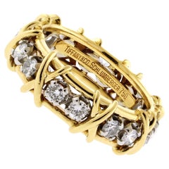 Tiffany & Co. Schlumberger 16 Stone Diamond Gold and Platinum X-Ring Size 7 ½