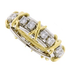 Tiffany & Co. Schlumberger 16 Stone Diamond Platinum and Gold X-Ring
