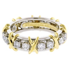 Used Tiffany & Co. Schlumberger 16 Stone Diamond Platinum and Gold X-Ring