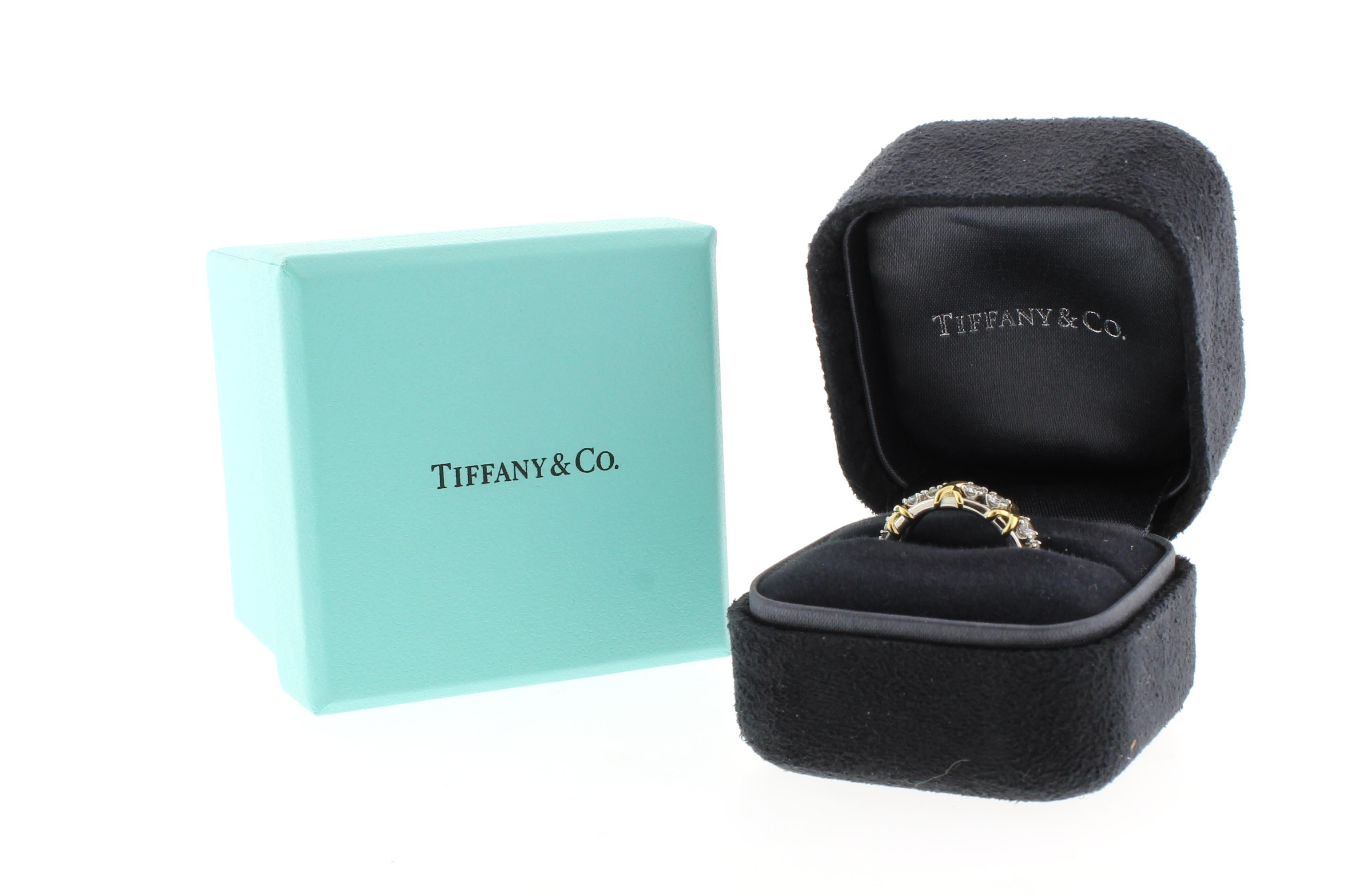Women's or Men's Tiffany & Co. Schlumberger 16-Stone Diamond Platinum and Gold X-Ring