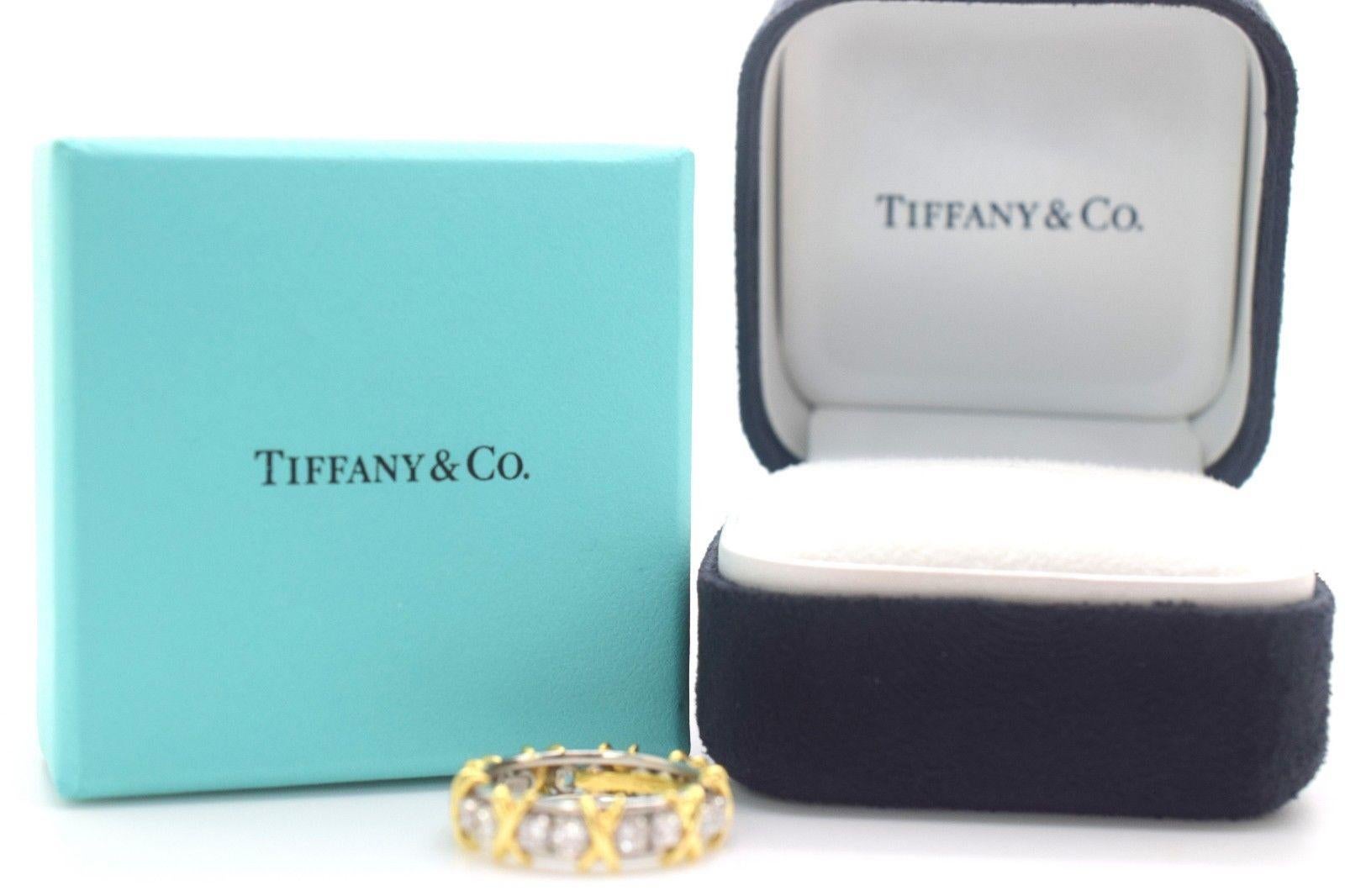 Tiffany & Co. Schlumberger  Studios 16 Stone Ring Diamond in Platinum & Gold Size 5.5. This Tiffany Jean Schlumberger ring is perhaps the designer’s most famous piece,  crafted in platinum and yellow gold with 16 round brilliant diamonds