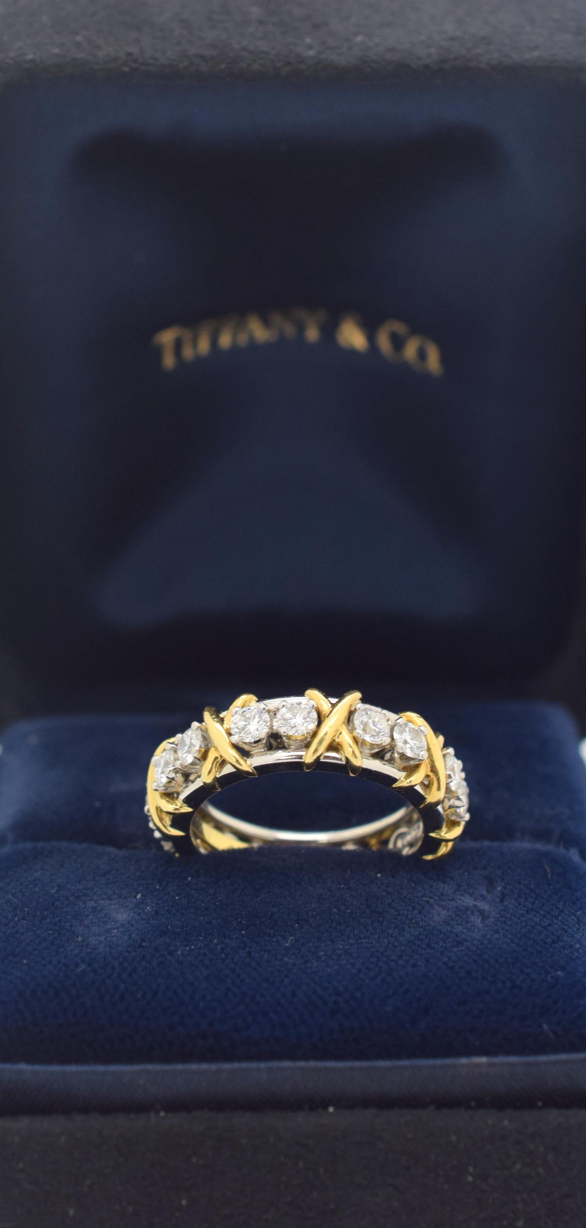 Modern Tiffany & Co. Schlumberger 16-Stone Diamond Ring in Platinum and Gold