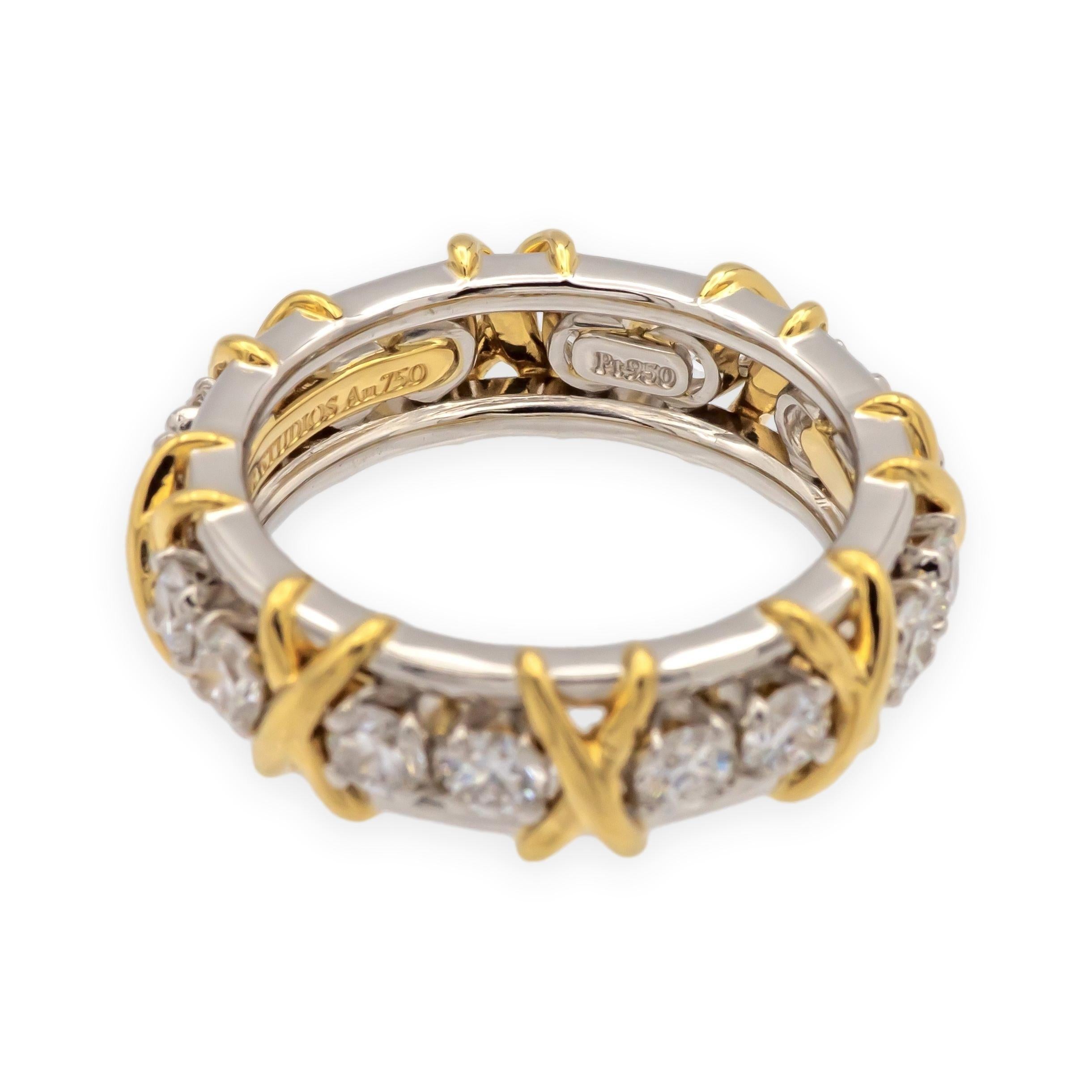 Tiffany & Co. Anello Schlumberger 16 pietre in platino e diamanti 18 carati 1,14 carati Misura 5 In condizioni ottime in vendita a New York, NY