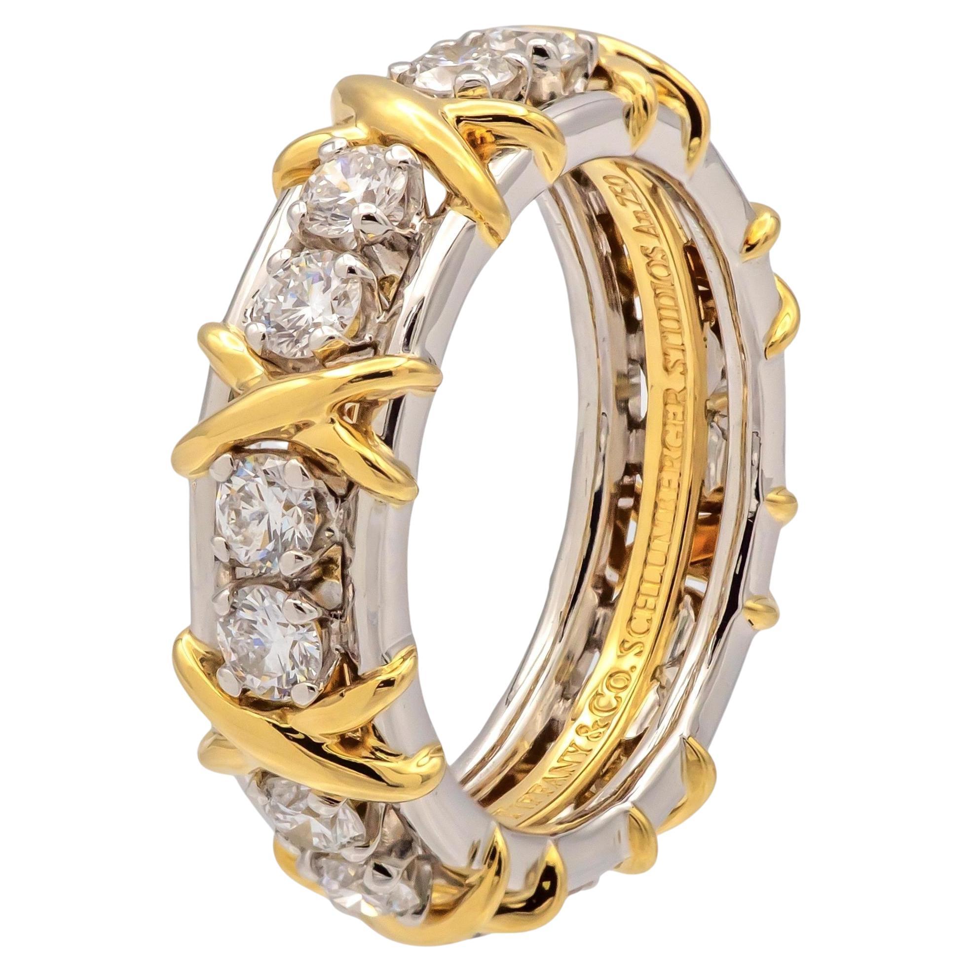 Tiffany & Co. Anello Schlumberger 16 pietre in platino e diamanti 18 carati 1,14 carati Misura 5