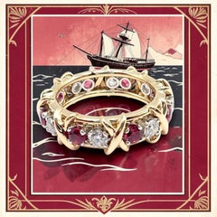 Tiffany & Co Schlumberger 16 Stone Yellow Gold And Platinum Ruby Diamond Ring